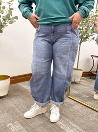 Risen - Women's Plus Size Slouchy Barrel Ankle Cuffed Jeans