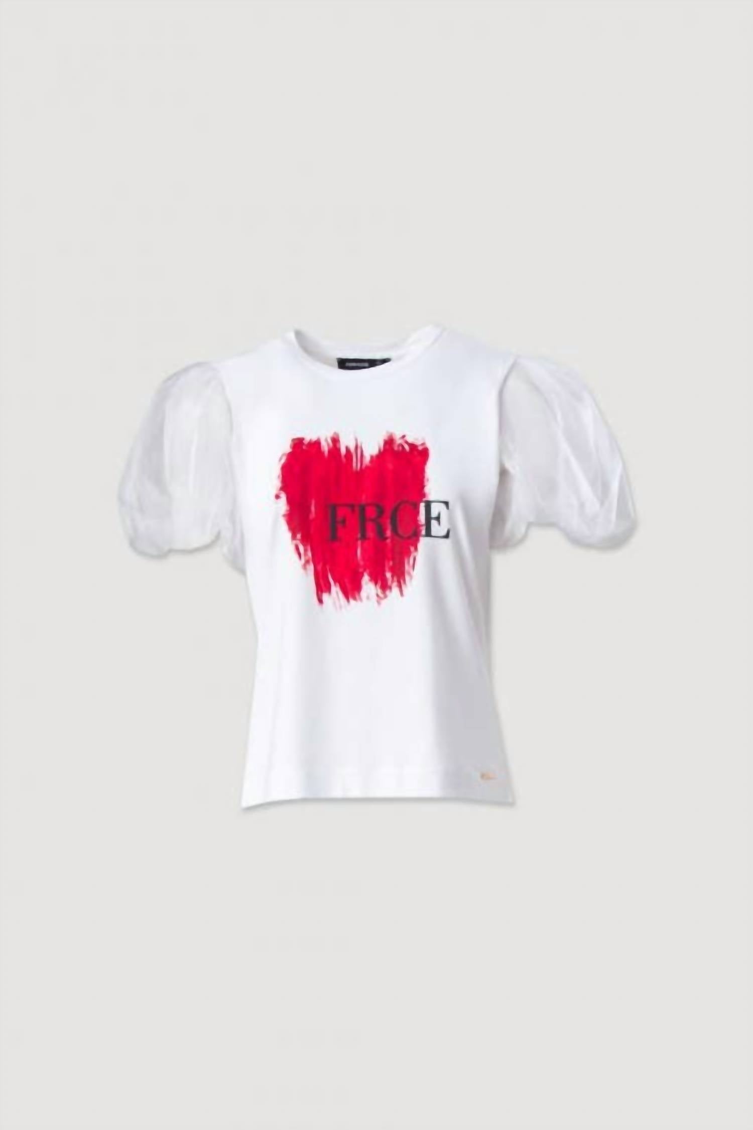 Ferrache Tulle Sleeve T Shirt in white - women's t-shirt - detail view