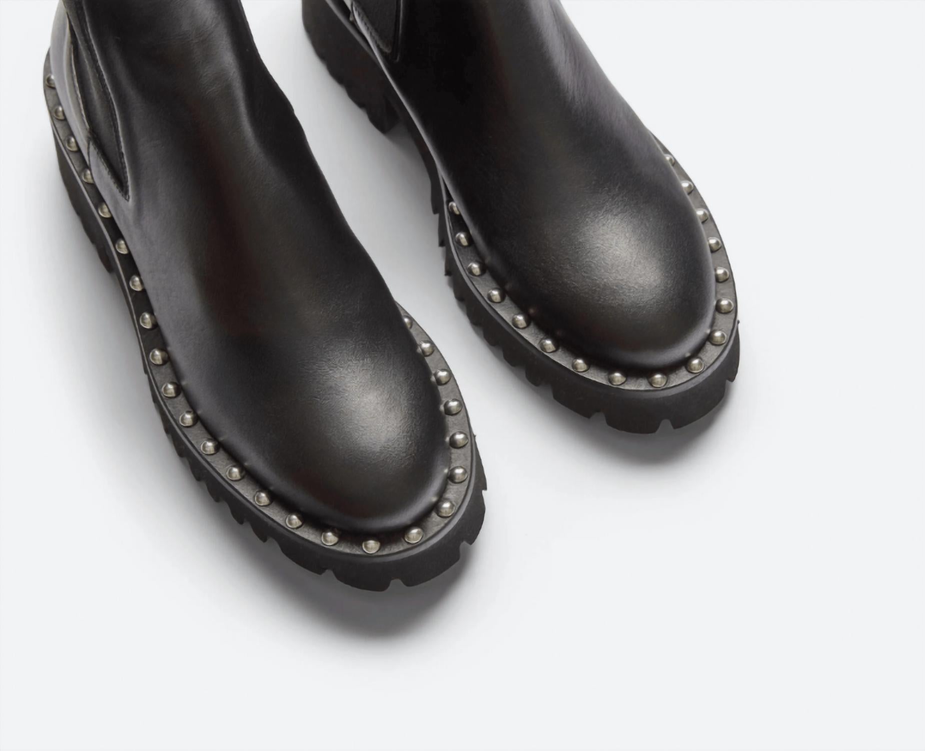 FREDA SALVADOR Women's Bailey Studded Lug Boot in black - women's shoe - detail view