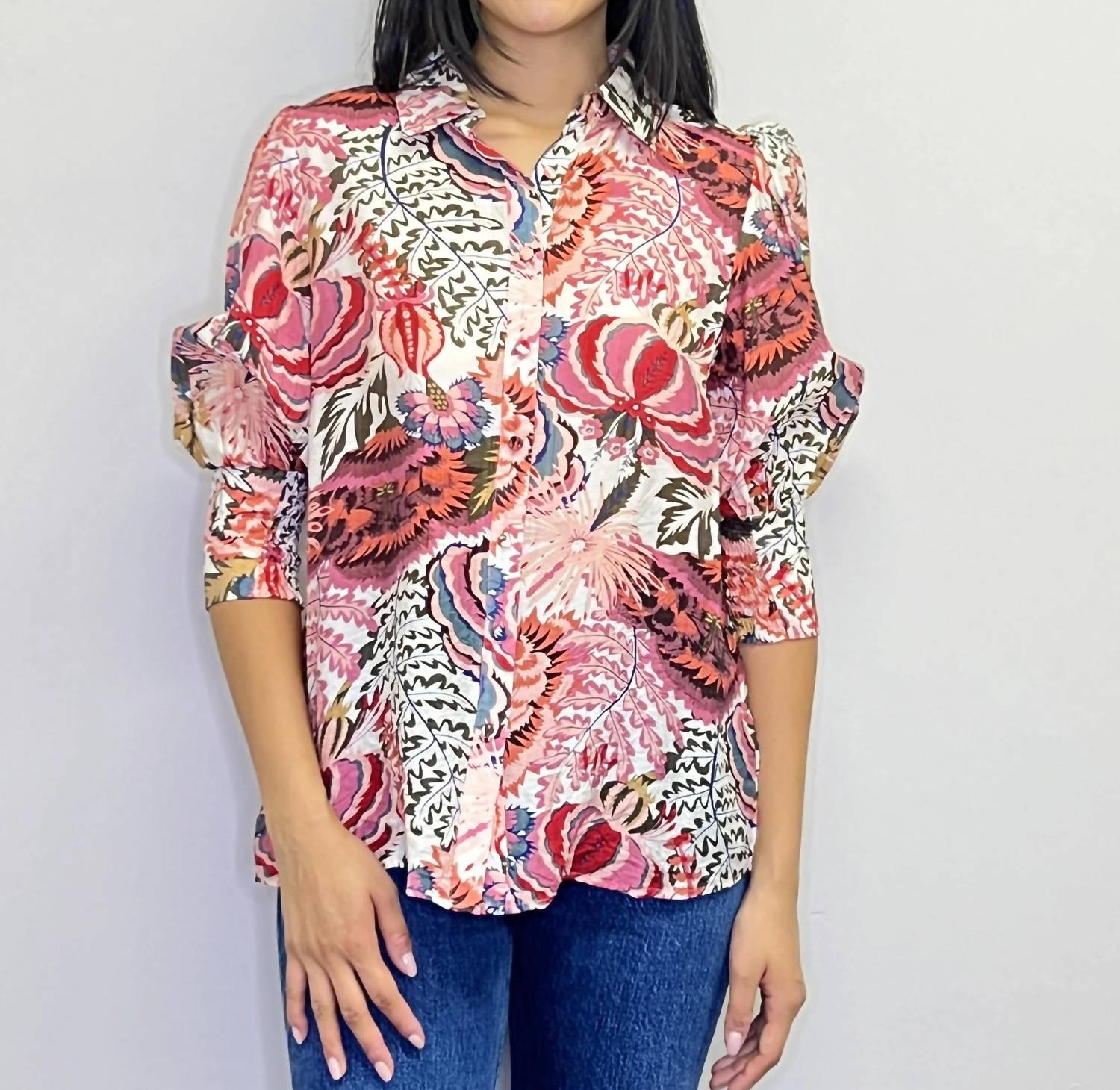 Papillon - Floral Collated Button Front Blouse