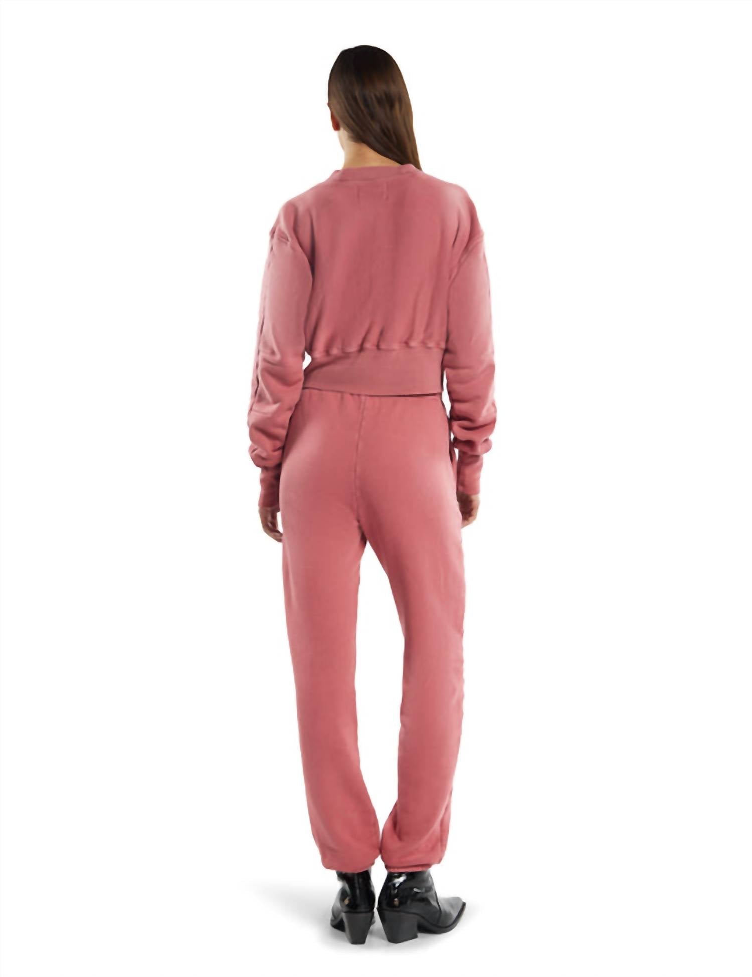 LES TIEN Diana Crop Cardigan in washed flamingo - women's cardigan - alternate view