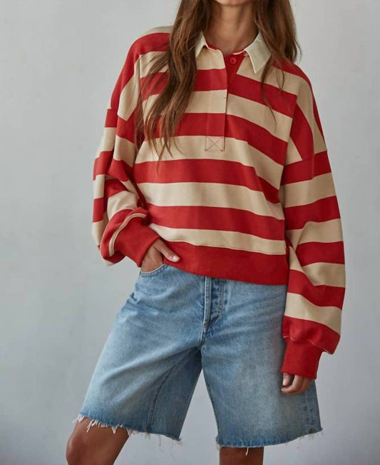 By Together - Striped Rugby Half Button Up Tee