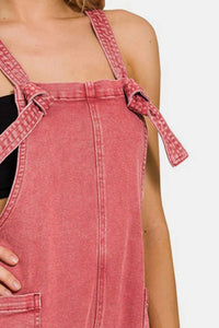 Zenana - Washed Knot Strap Rompers