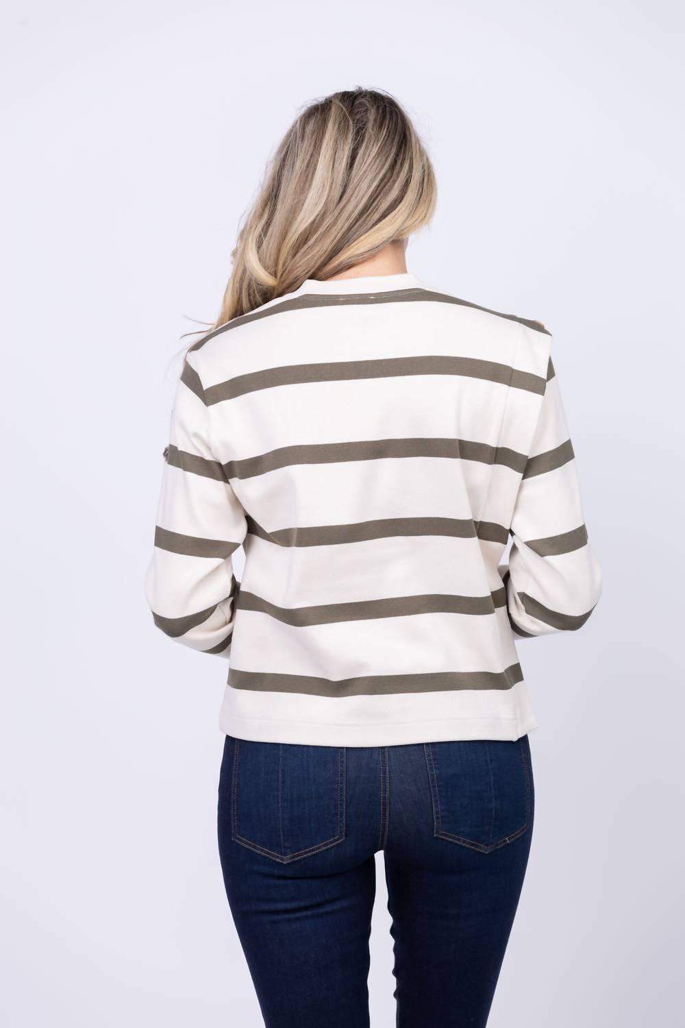 TANYA TAYLOR Berk Long Sleeve Top in cream fern wide stripe - women's long sleeve top - detail view