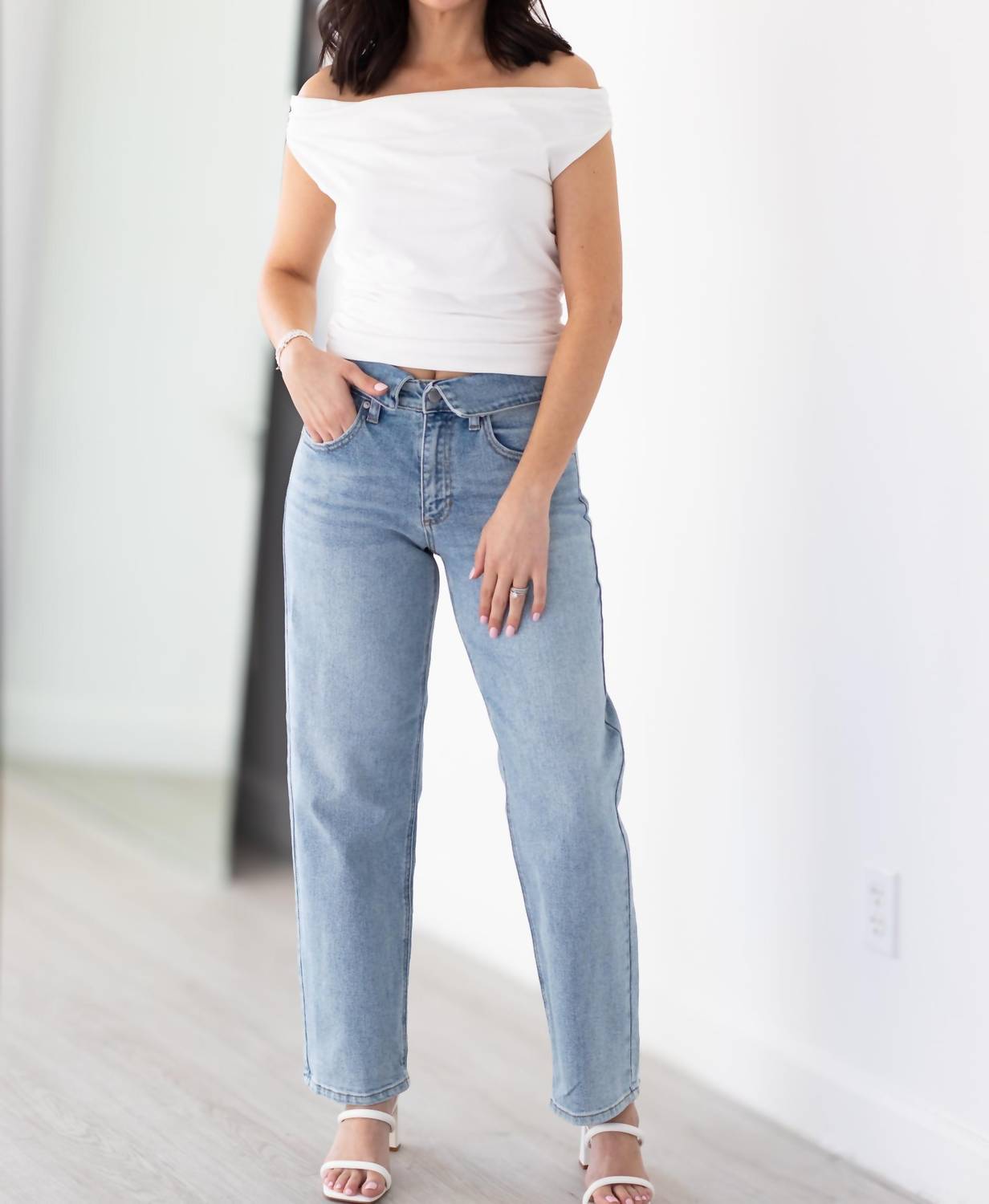 Just Black Denim - Folded Waist Relaxed Straight Jeans
