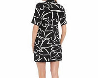 London Times - Heart Print Pullover Straight Hem Mini Sweater Dress