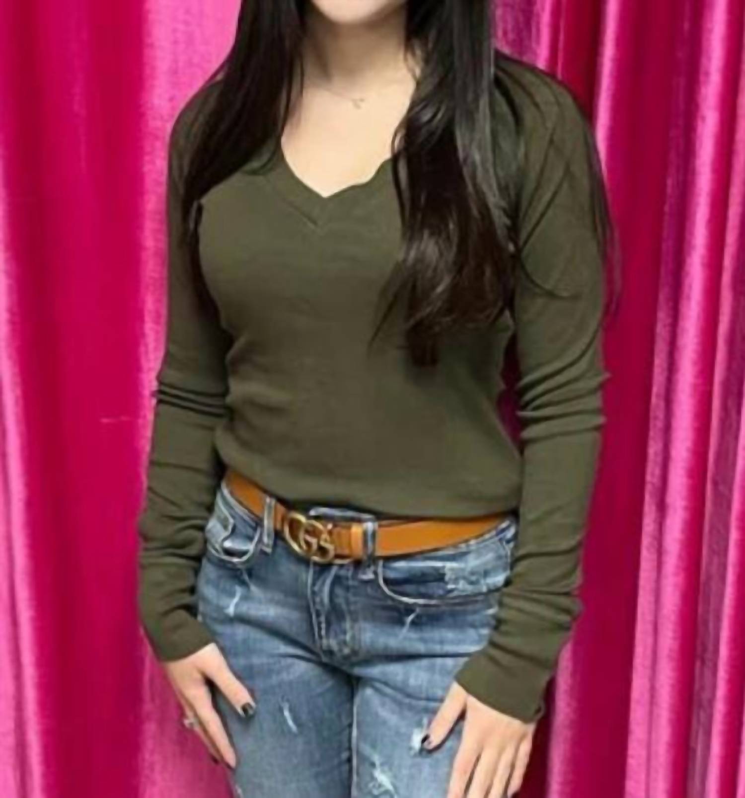 Crown Jewel - Long Sleeve Raglan V Neck Top