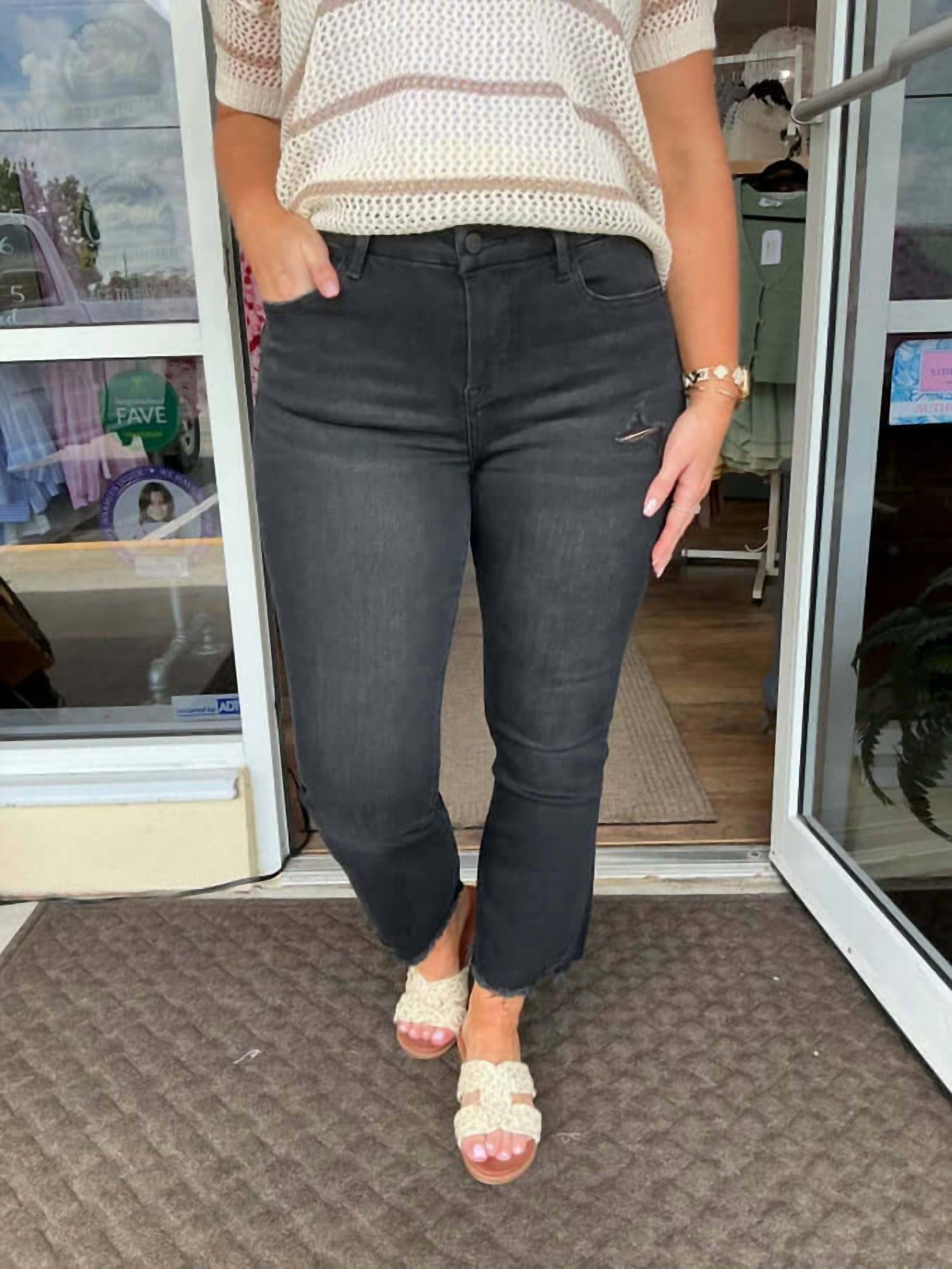 Mica Denim - High Rise Crop Flare Leg Jeans