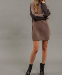 Blu Pepper - Mock Neck Colorblock Sweater Dress