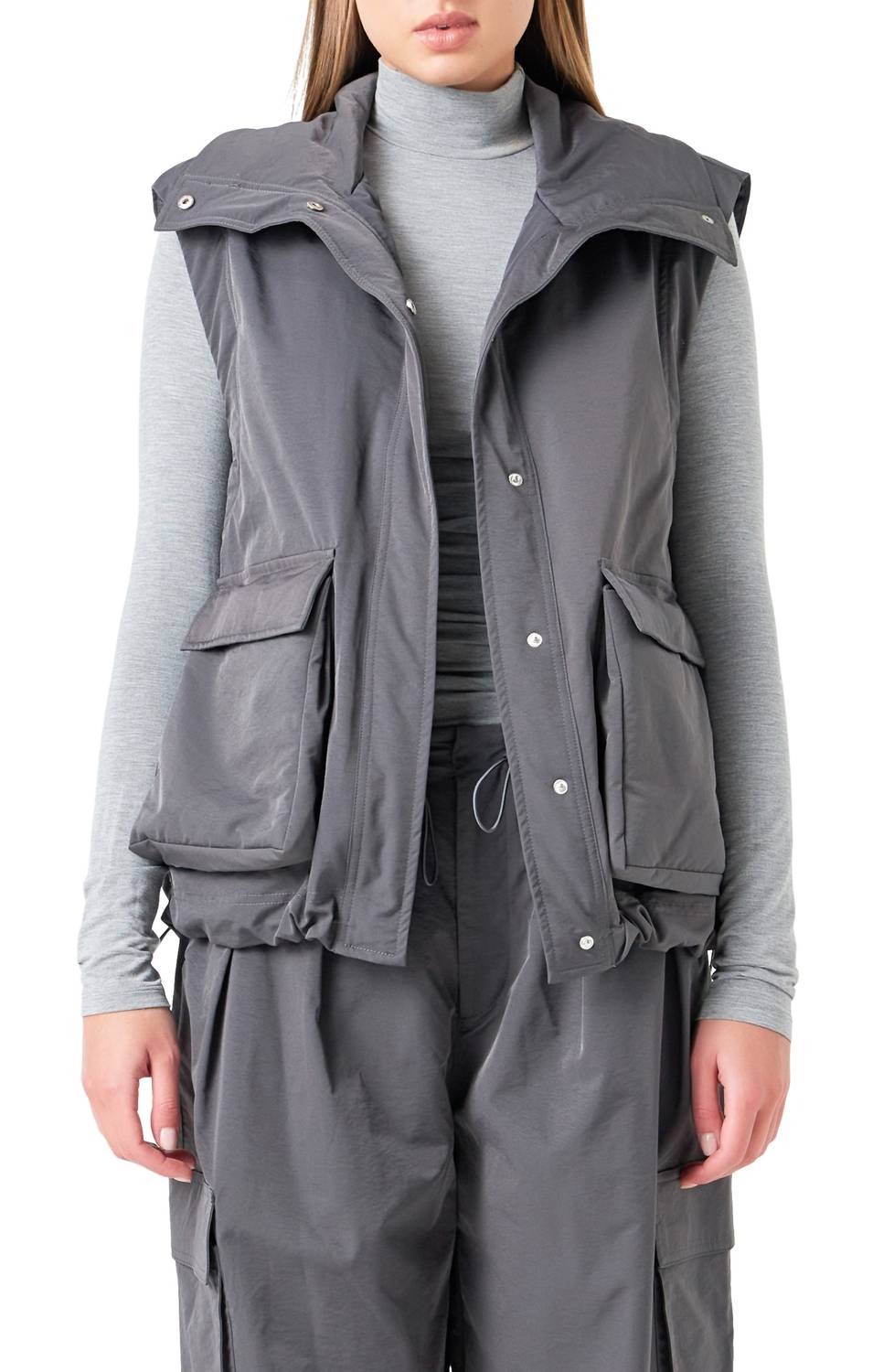 Grey Lab Snap Button Boxy Vest in grey - women's jacket