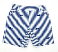 Florence Eiseman Kid's Shark Seersucker Short in blue white - kids' shorts - detail view