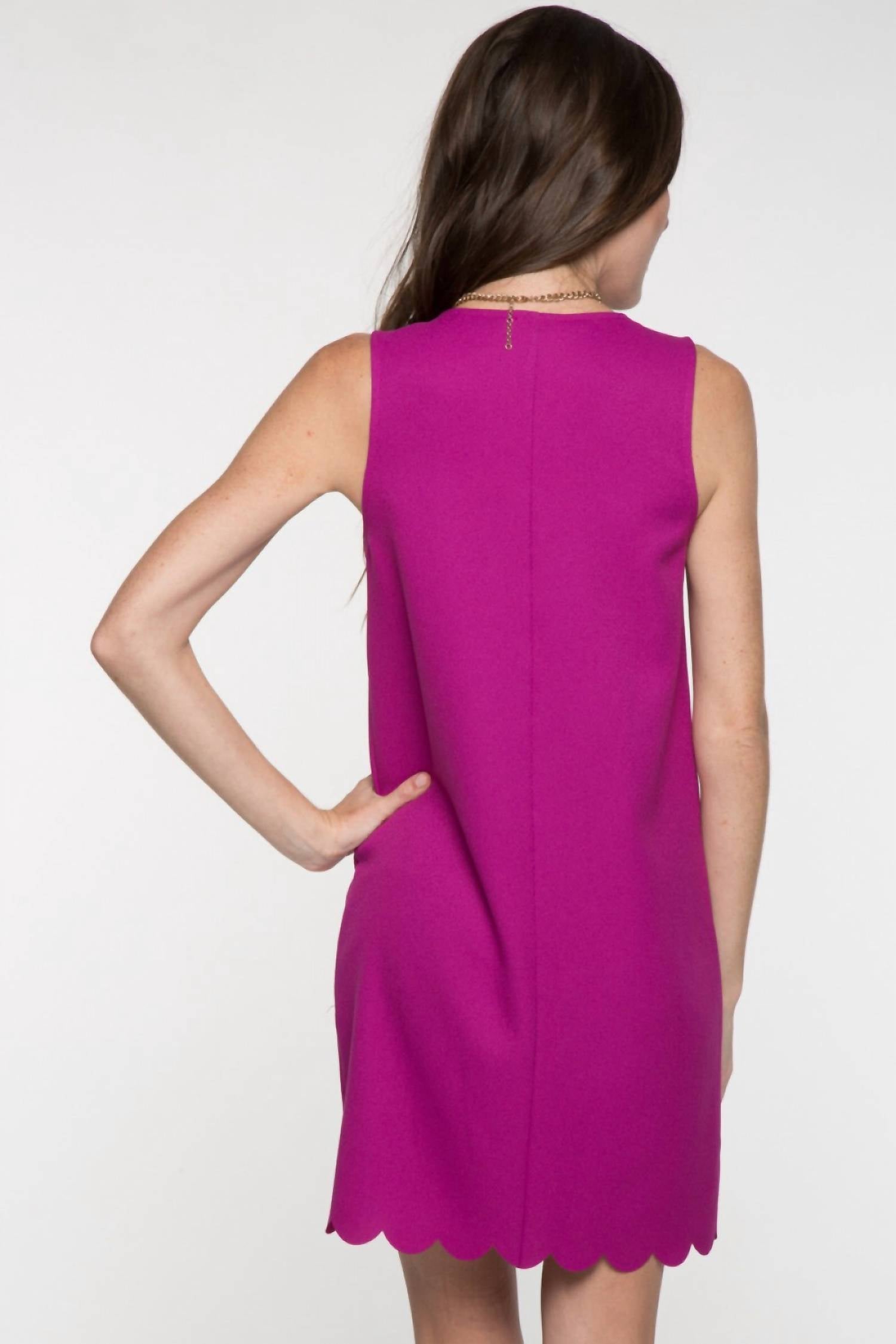 Everly - Solid Shift Dress with Scalloped Hem
