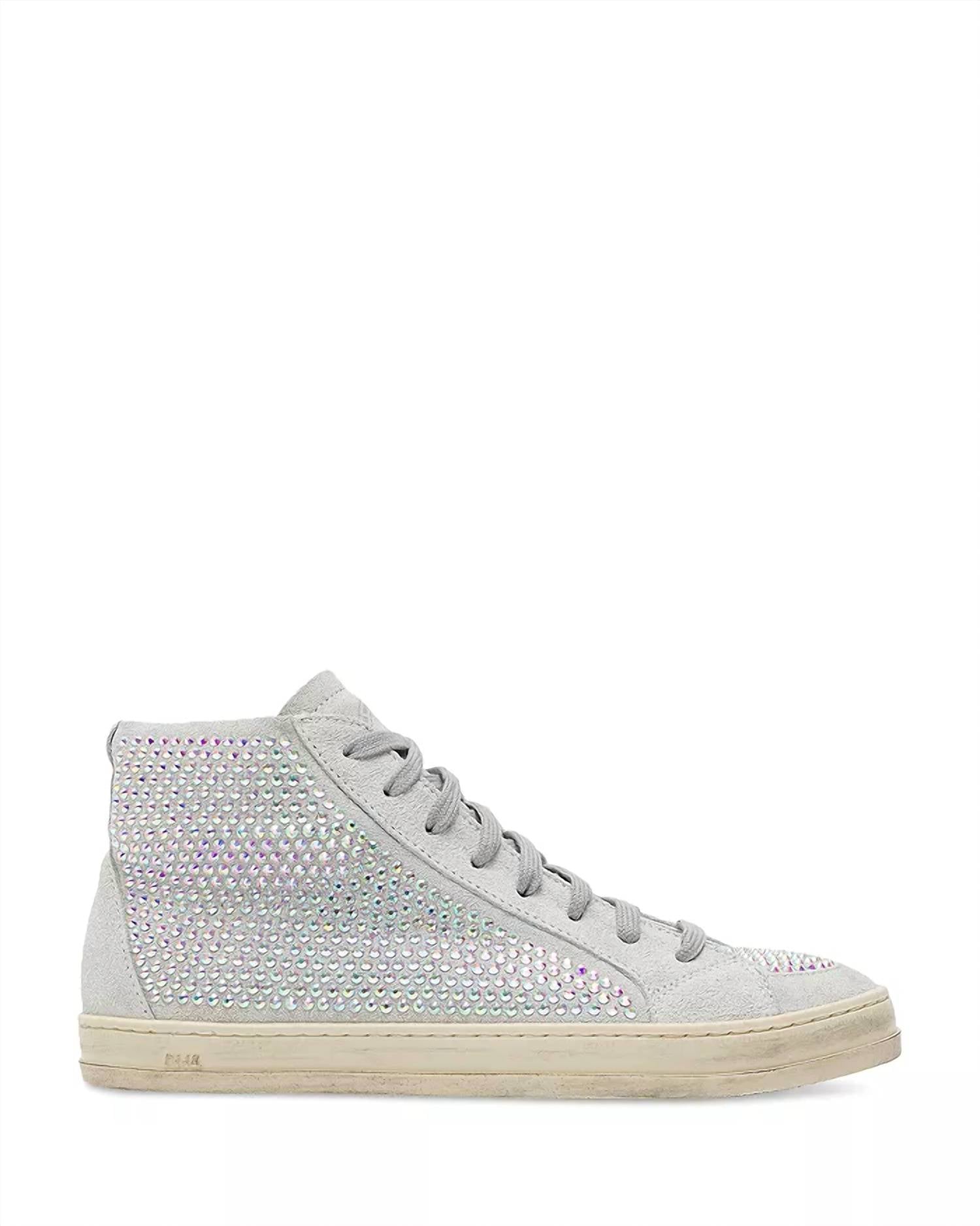 P448 Women's Skate Lace Up Embellished Zip High Top Sneakers in white - women's sneaker - detail view