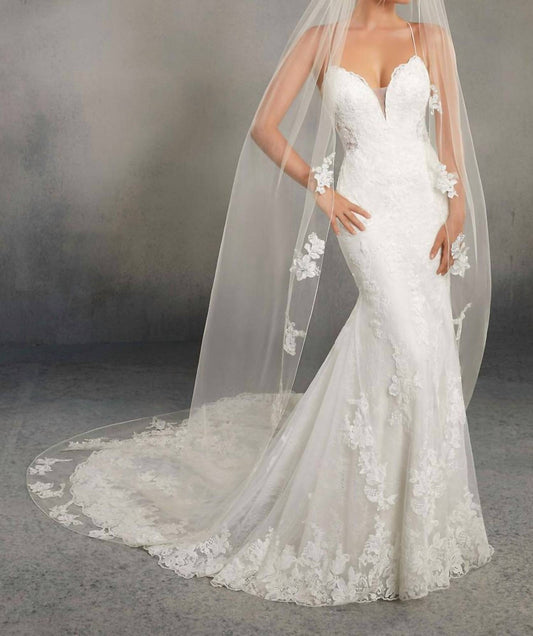 Morilee - Edged With Pearl And Rhinestone Beaded Lace Wedding Veil