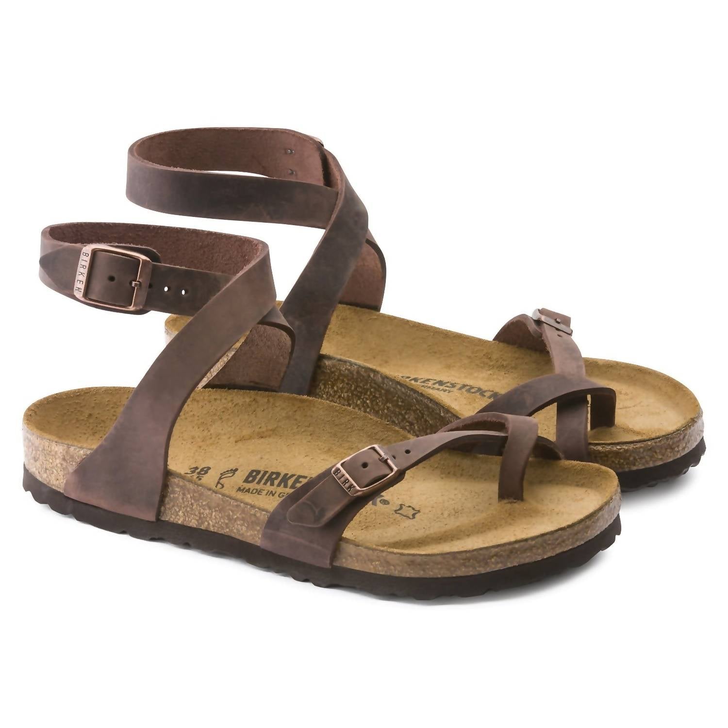 BIRKENSTOCK Women's Yara Oiled Leather Sandals in habana brown - women's sandal