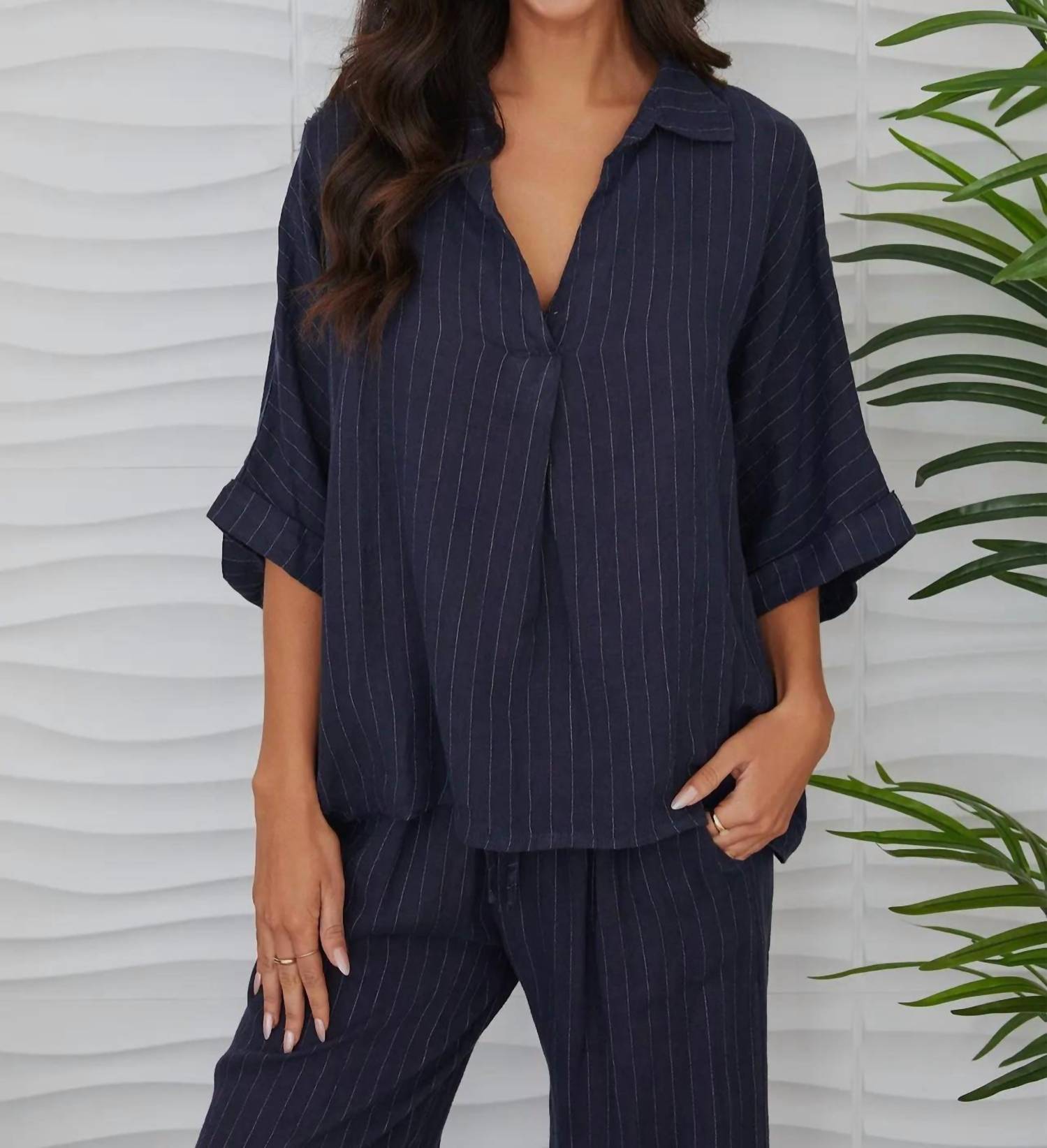 Milio Milano - Camden Pinstripe Popover Blouse