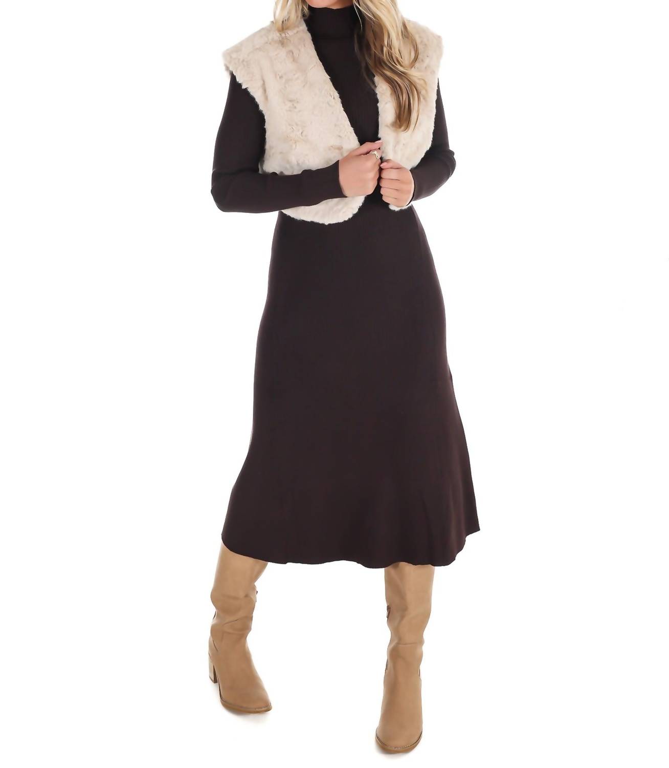 Mustard Seed - Wavy Faux Fur Bolero Vest