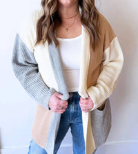 Sunday Edition Striped Cardigan With Patch Pockets in cream multi - women's cardigan