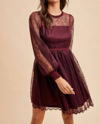 In-Loom - Ruffled Neck Mini Lace Dress