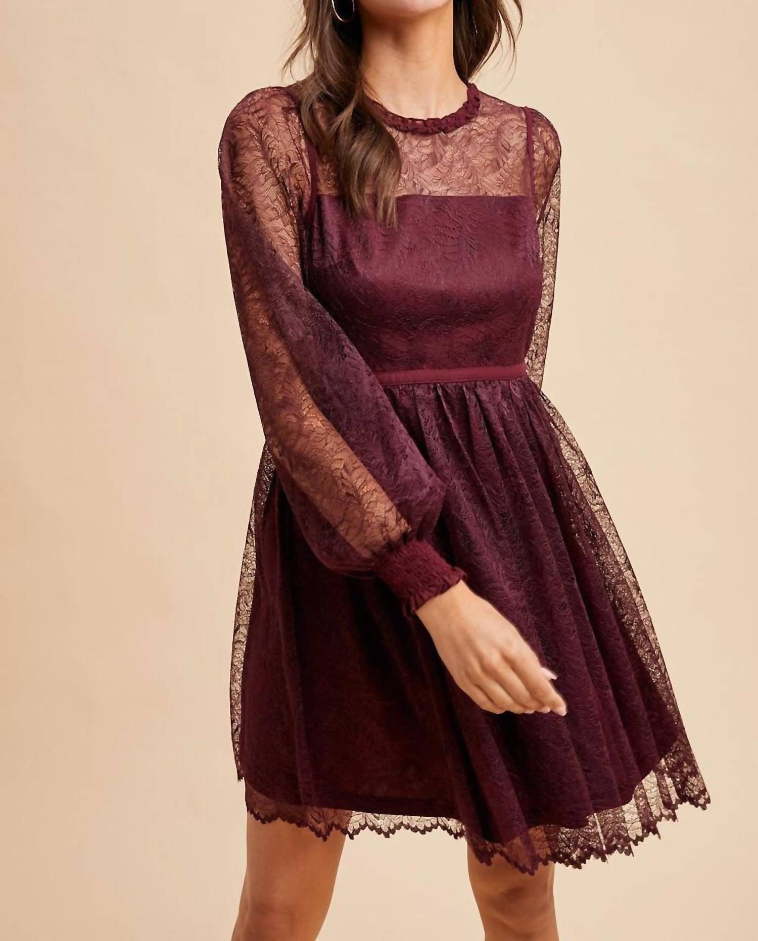 In-Loom - Ruffled Neck Mini Lace Dress