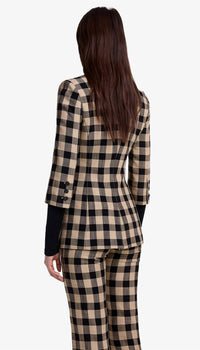 Smythe Three Quarter Sleeve Blazer in tan check - women's jacket - alternate view