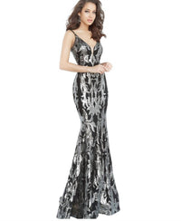 Jovani - Plunging Neckline Fitted Dress