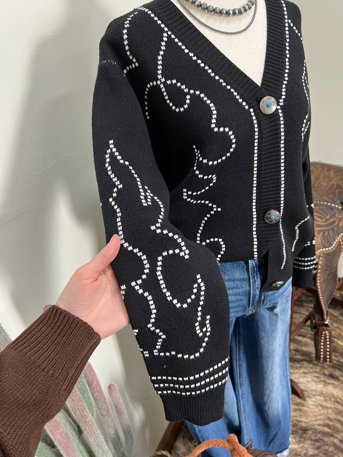 Lucky & Blessed - Boot Stitch Saddle Knit Cardigan