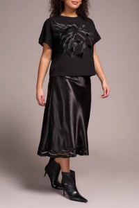 TRIBAL Crewneck Embroidery Top in onyx - women's t-shirt - detail view