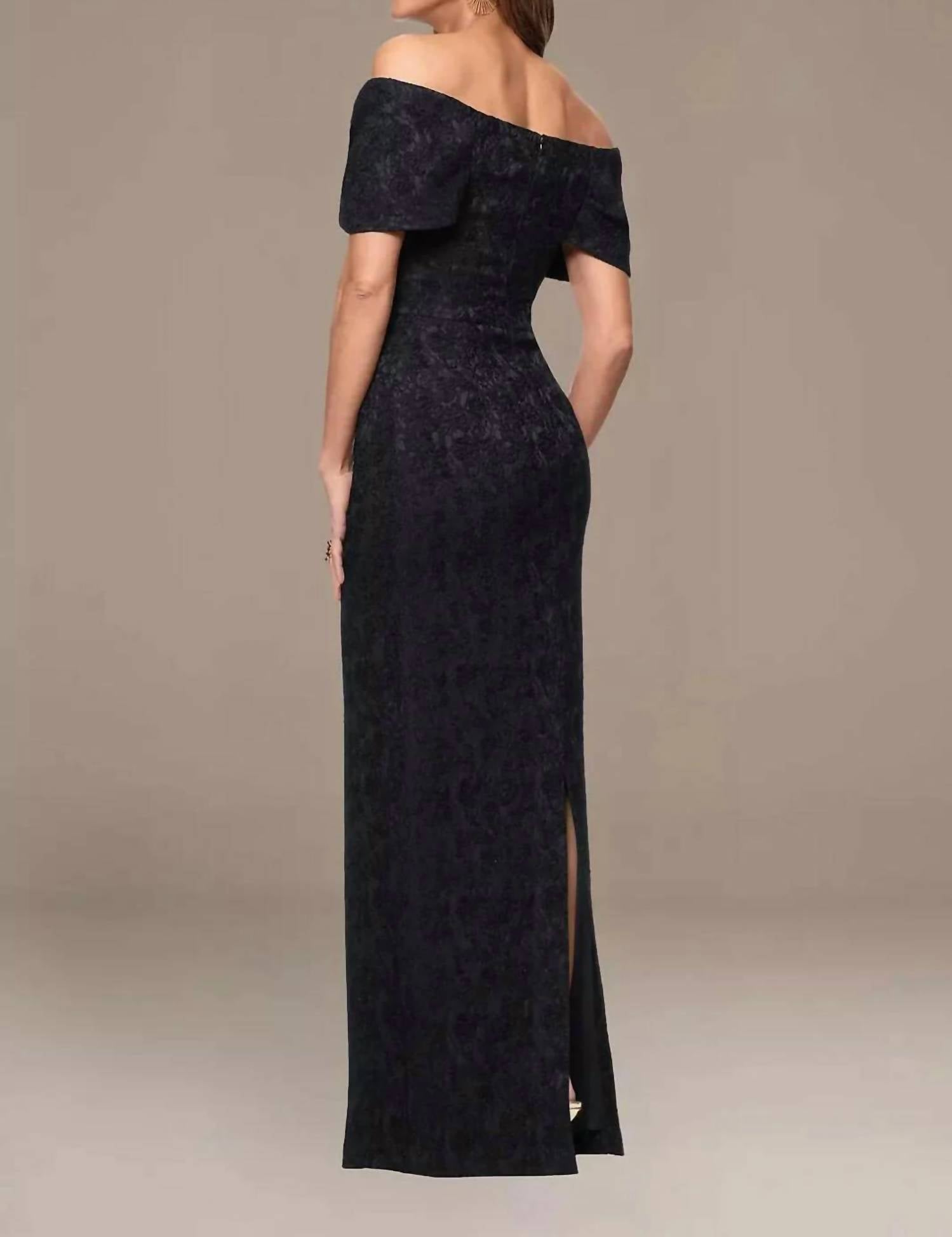 Betsy & Adam - Brocade Jacquard Off-the-shoulder Long Dress