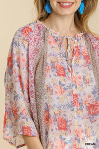 umgee Dual Desires Blouse in pink floral - women's blouse - alternate view