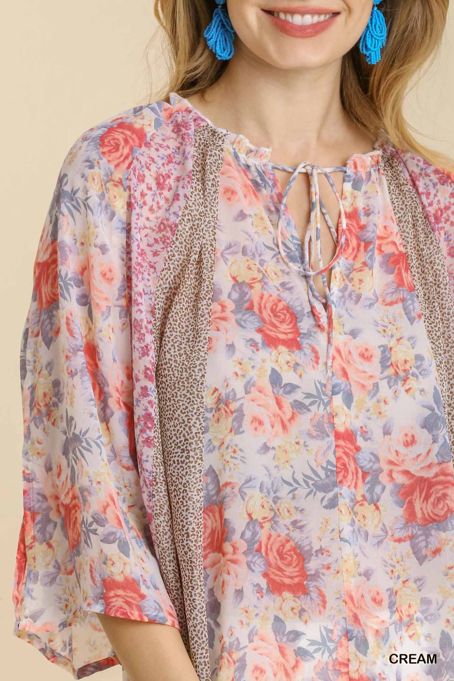 umgee Dual Desires Blouse in pink floral - women's blouse - alternate view