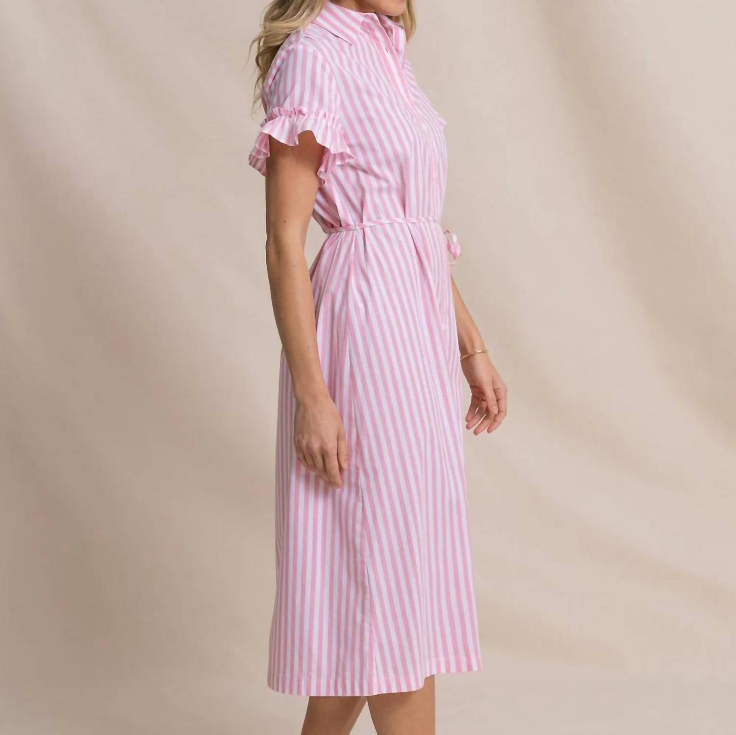 Southern Tide - Tyra Striped Ruffle Sleeve Midi Dress