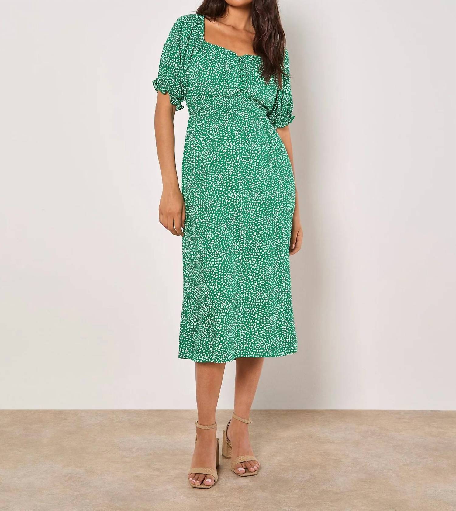 Apricot - Milkmaid Midi Spot Printed Dress