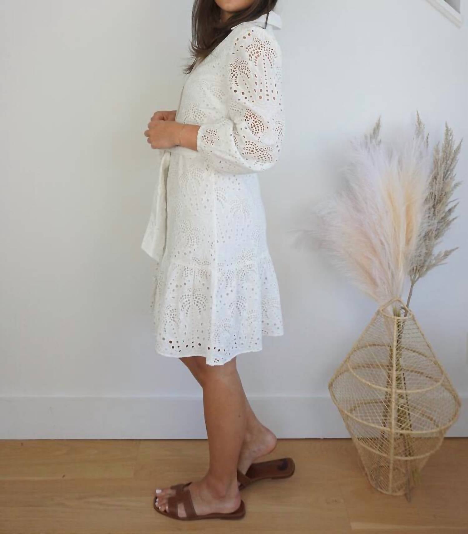 NIBI MTK Georgia Palm Eyelet Dress in white - women's dress - detail view