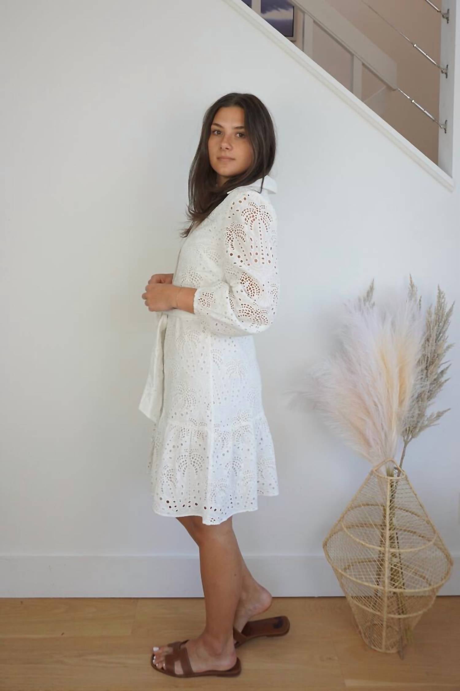 NIBI MTK Georgia Palm Eyelet Dress in white - women's dress - alternate view