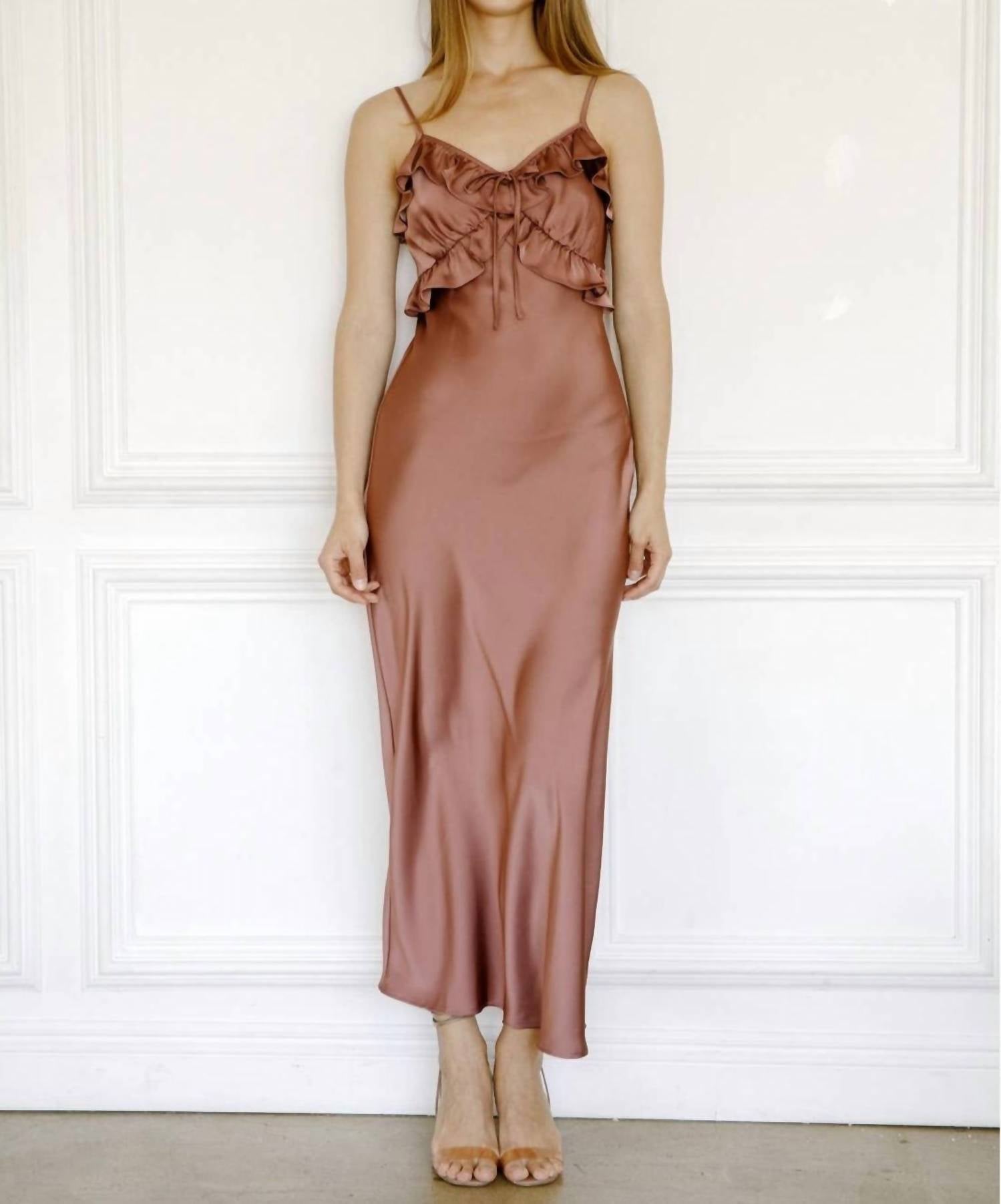 Storia - Women's Satin Ruffled Slip Midi Dress