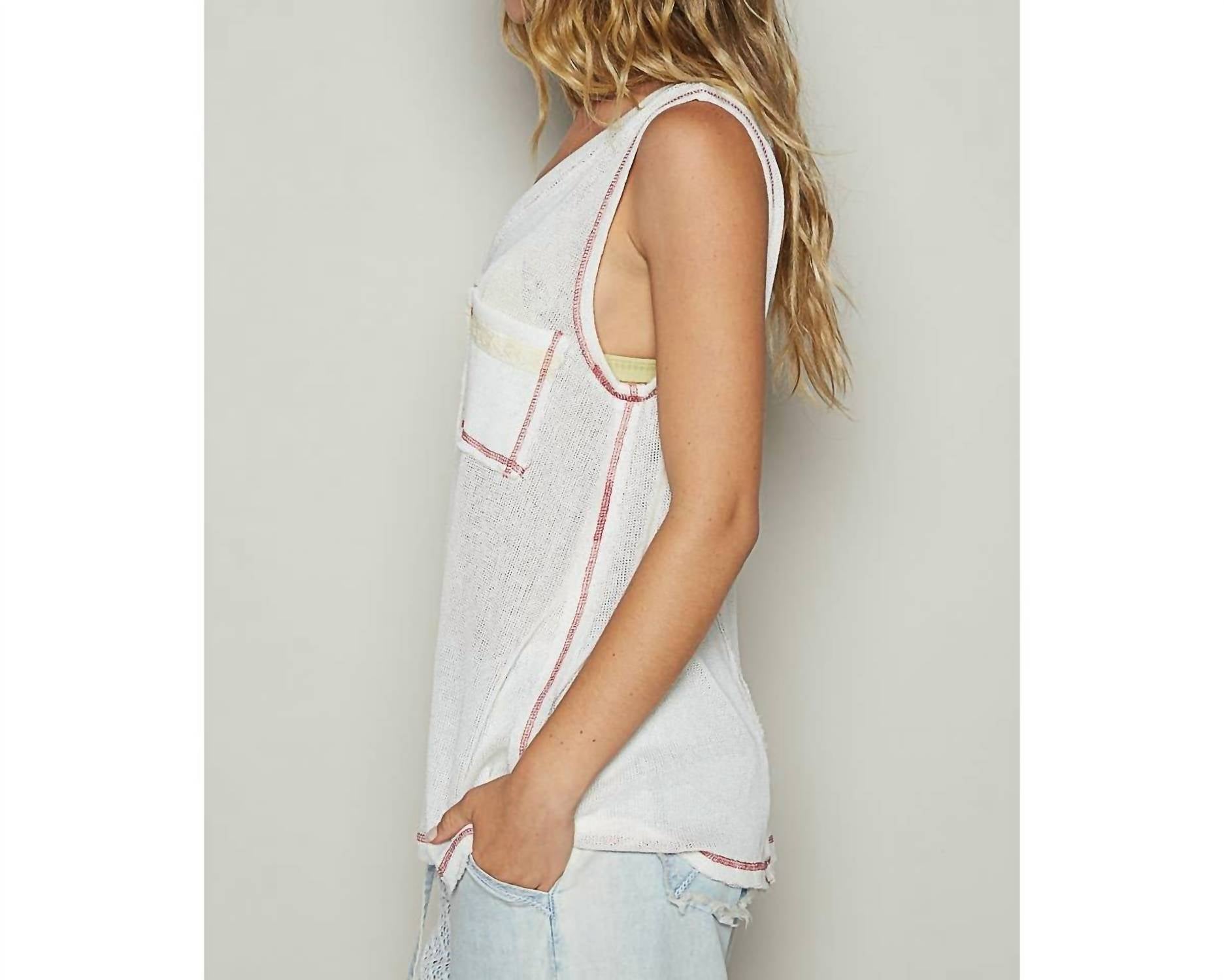 Pol - Women's Front Pocket Solid Knit Tank Top