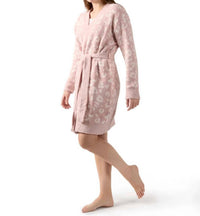 Memoi - Leopard Print Cozy Knit Short Long-sleeve Robe
