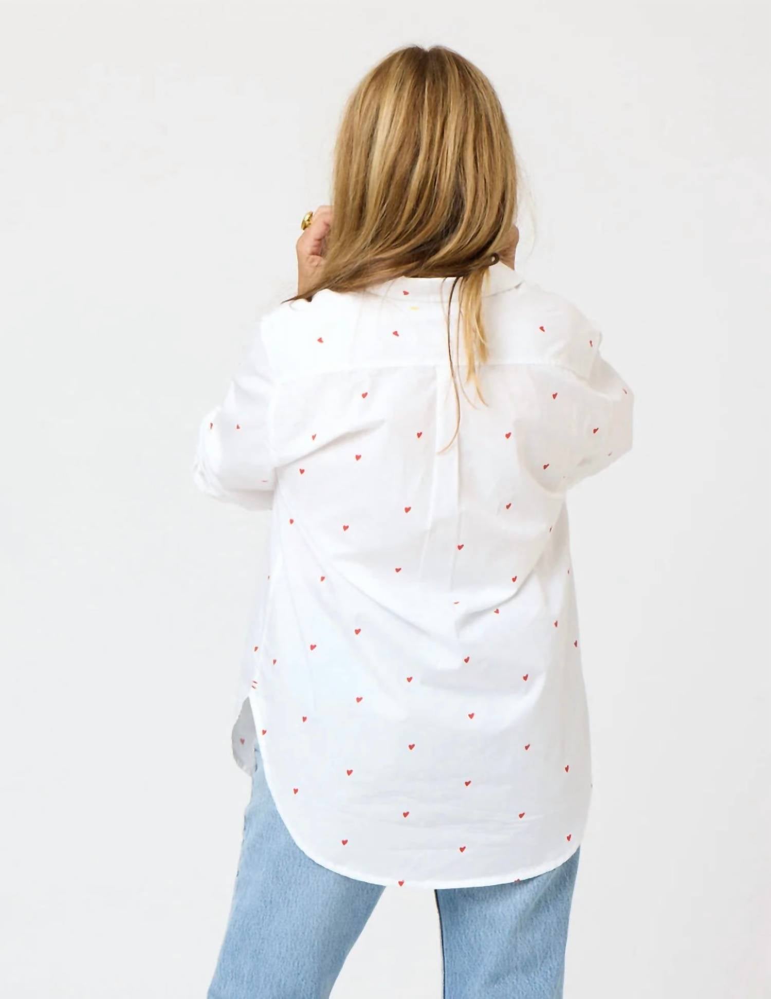 KERRI ROSENTHAL Women's Mia Tiny Hearts Shirt in white - women's shirt - detail view