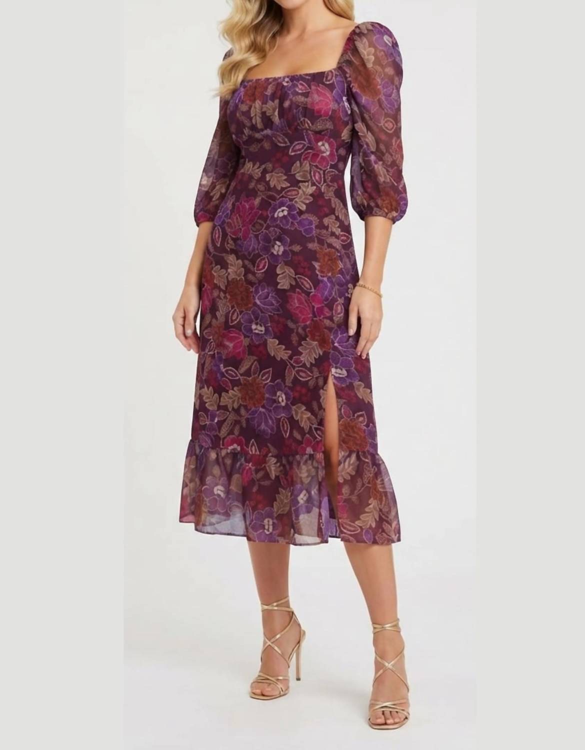 London Times - Women's Floral Print Empire Waist Midi Dress