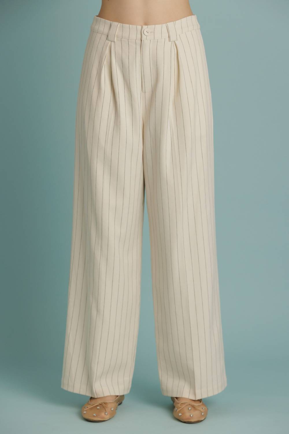Aureum Striped Pleated Pants in ivory - women's pants