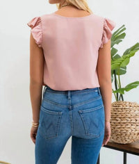 Mine - Split Neck Ruffle Sleeve Blouse