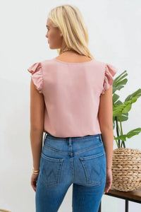 Mine - Split Neck Ruffle Sleeve Blouse