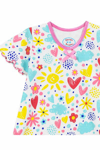 Sara'S Prints - Girls Short Sleeve Ruffled I Love Flower Nightgown