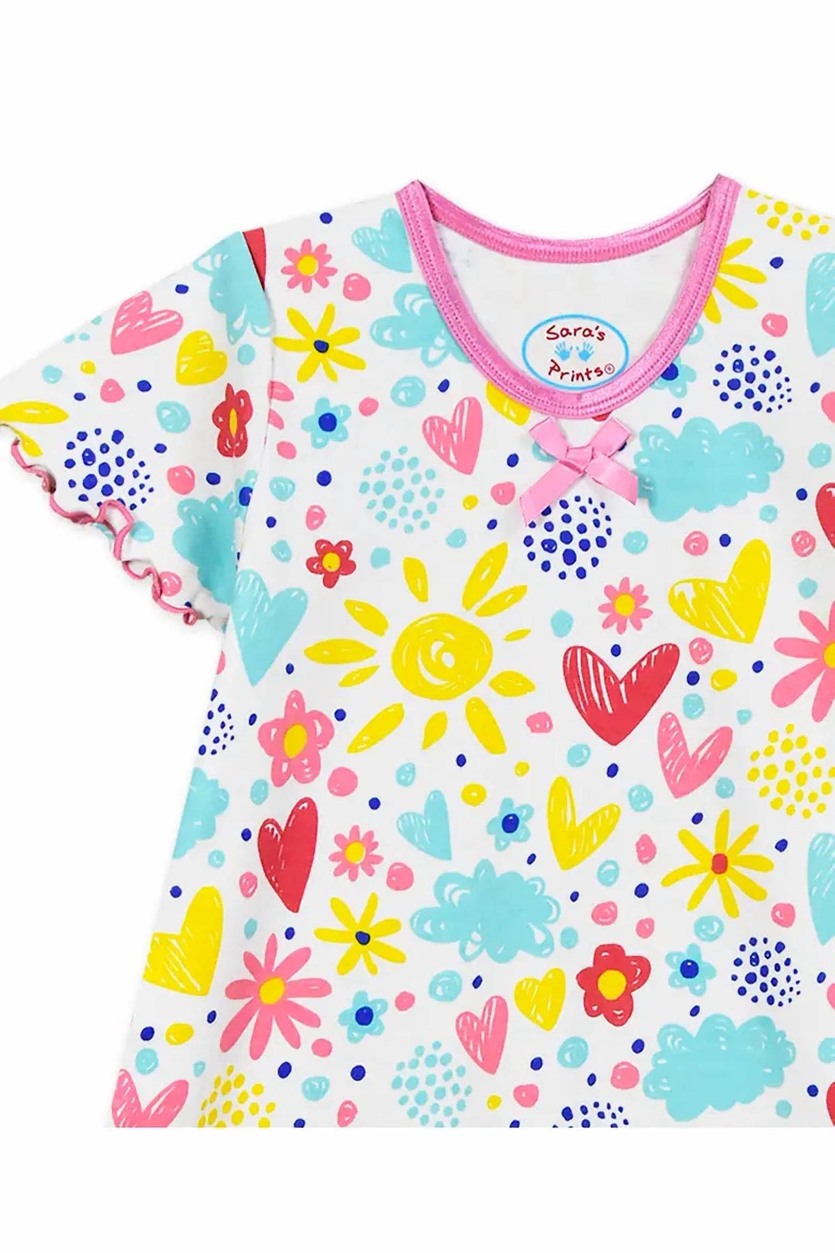 Sara'S Prints - Girls Short Sleeve Ruffled I Love Flower Nightgown