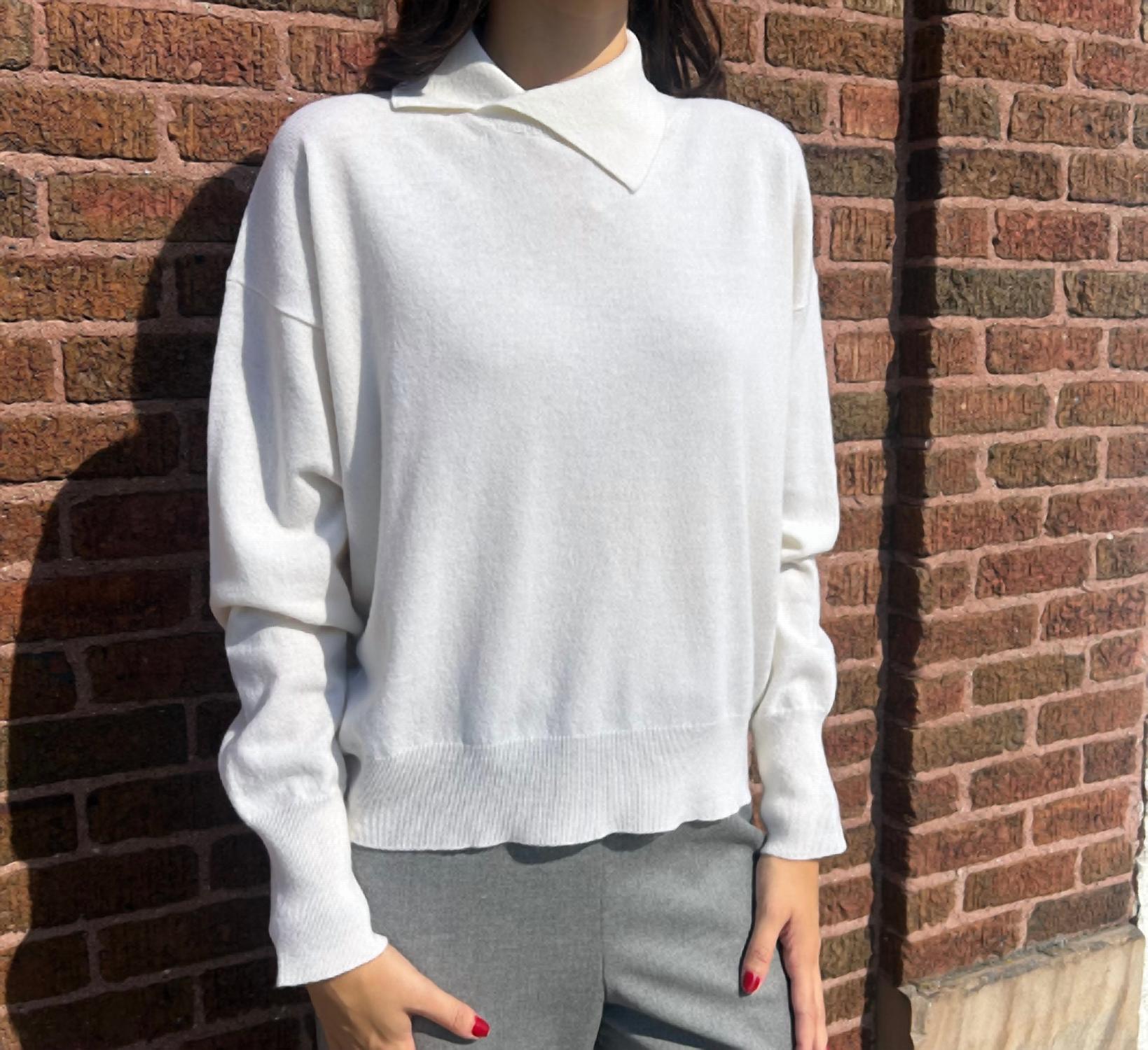 The 73 Asymmetrical Collar Sweater Top in ecru - women's sweater
