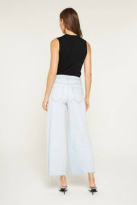 mica denim High Rise Distressed Wide Leg Jeans in blue - women's pants - detail view