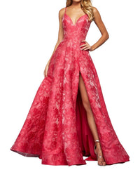 Sherri Hill High Slit Lace-up Prom Dress in fuchsia - women's dress