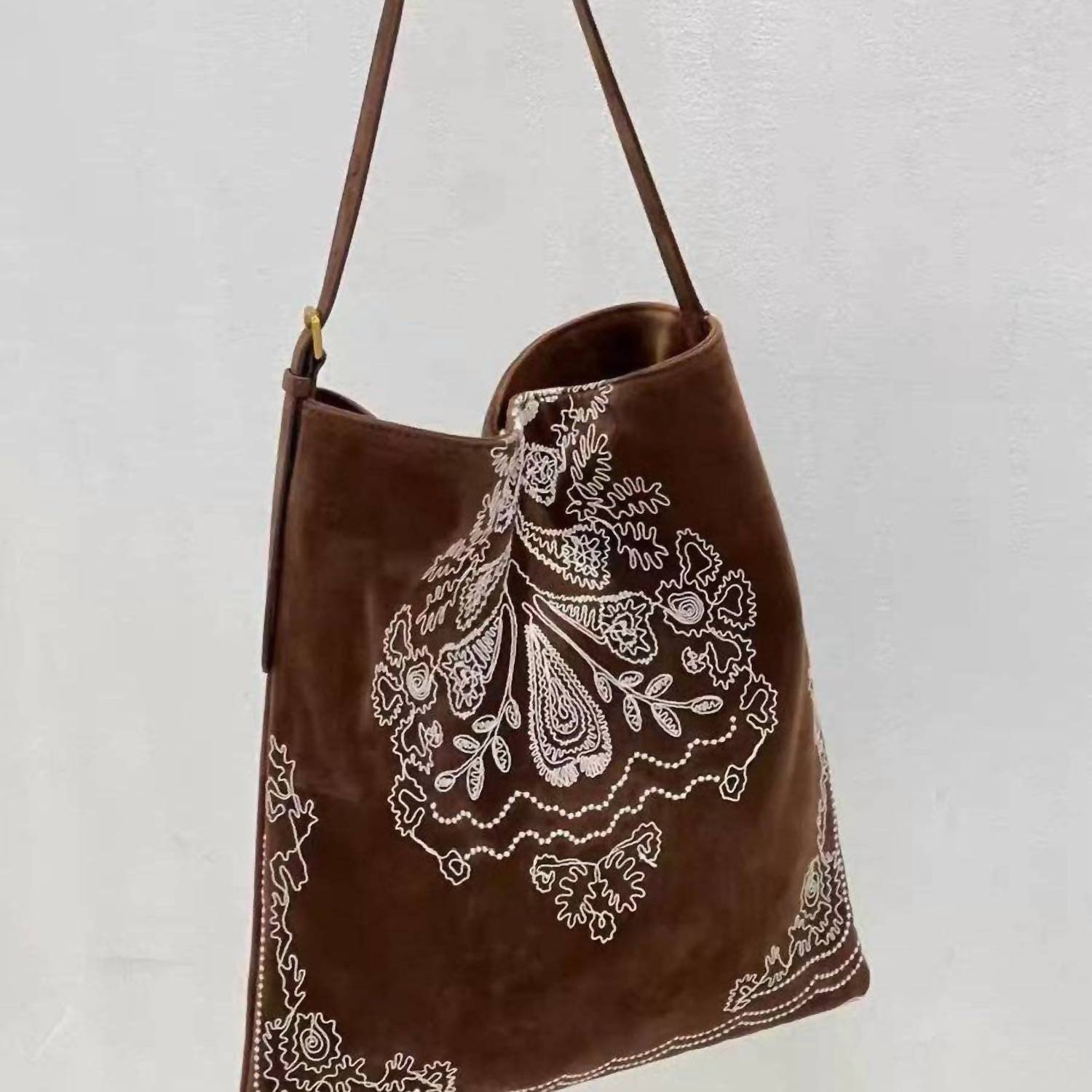 Dipped Shop Women's Boho Embroidered Shoulder Bag in coffee - women's bag