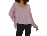 PROJECT SOCIAL T Dream Thermal Cozy V-neck Top in dusty lavender - women's sweater
